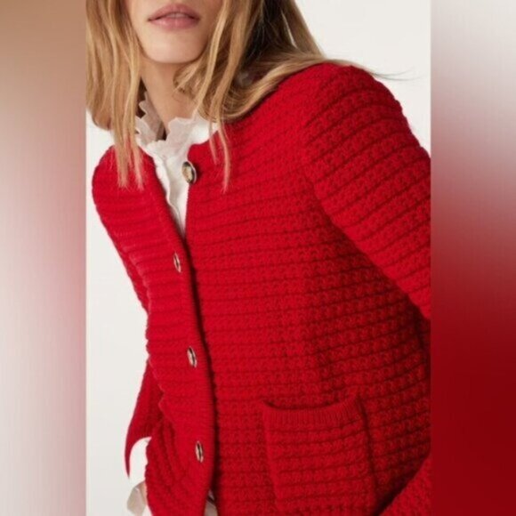 NEW Ba&sh Bash Gaspard  Tweed Cardigan Jacket in Red | size 2 / M - Picture 6 of 14